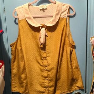 Modcloth Yellow and Beige Polka Dolt blouse 2X